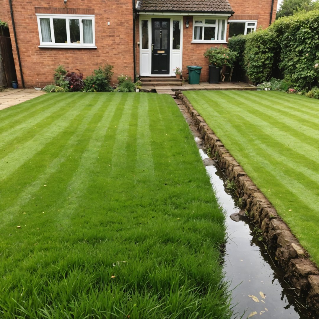Compacted lawn with water pooling on surface