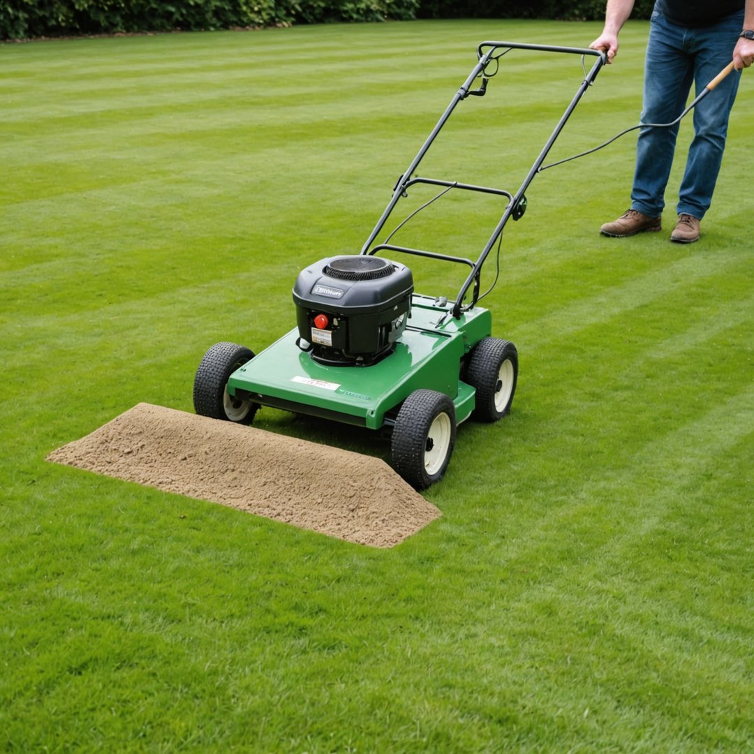 Brushing sand topdressing into aeration holes