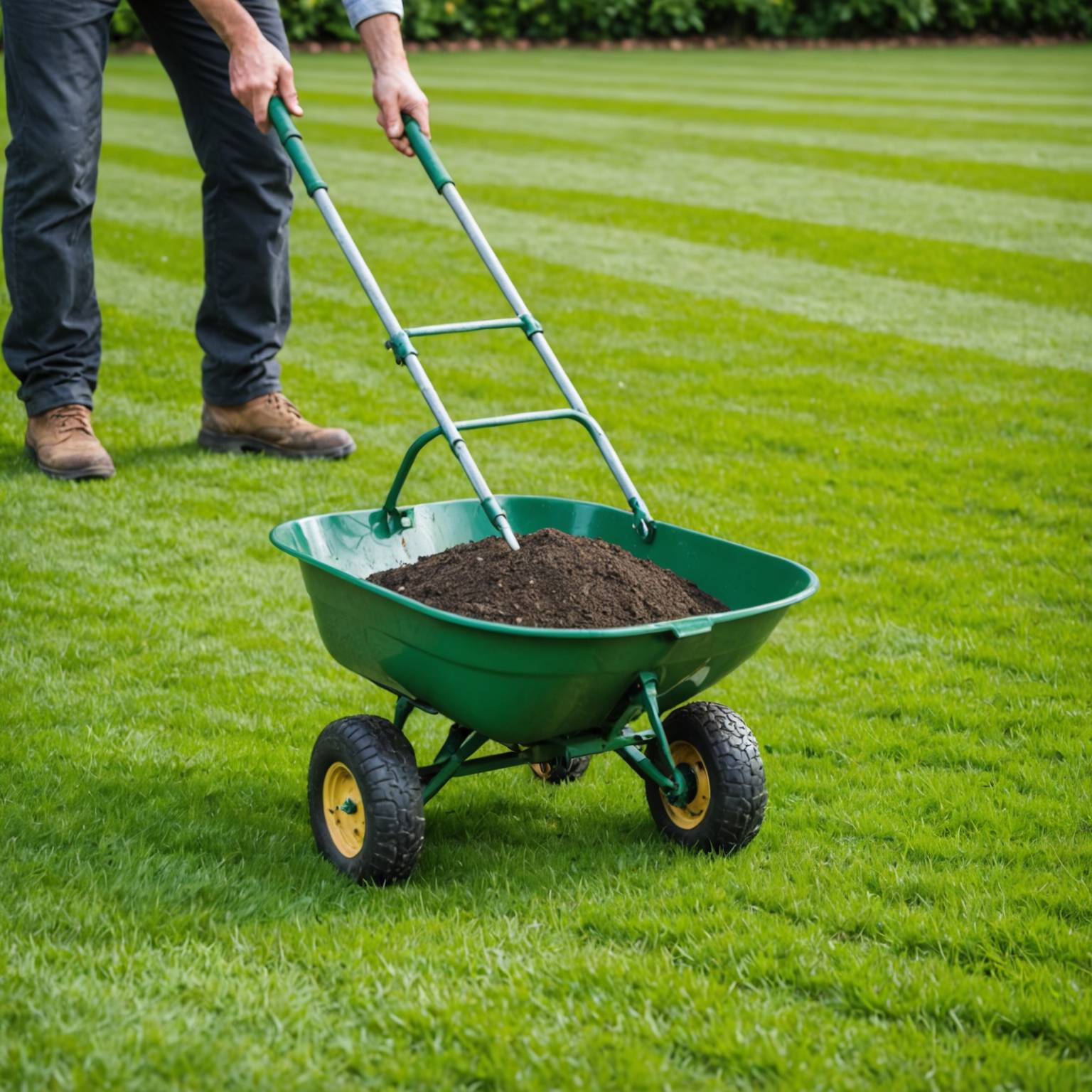 Applying lime to lawn