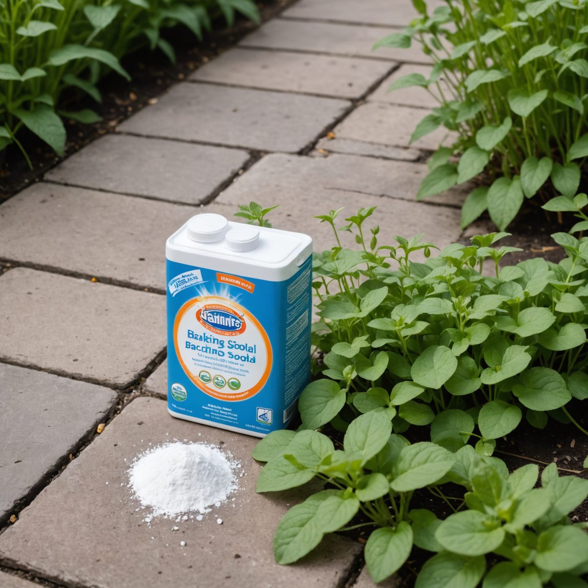 Baking soda box in garden setting