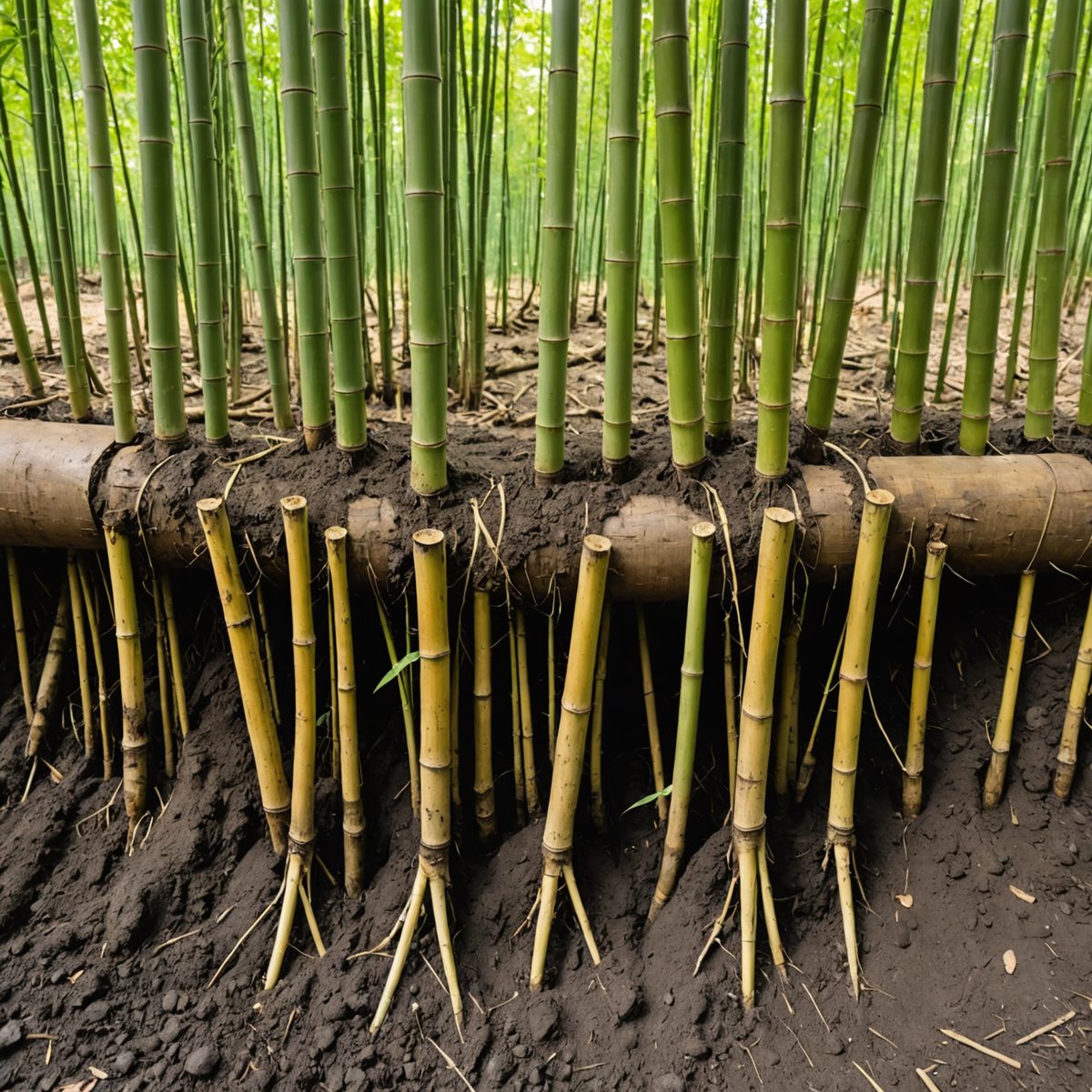 Bamboo rhizomes spreading underground