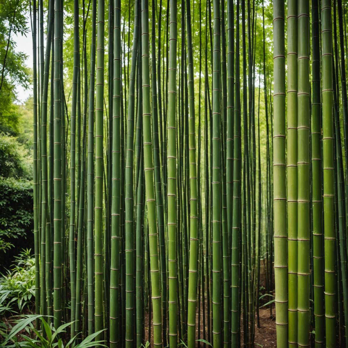 Tall bamboo canes growing densely in a UK garden
