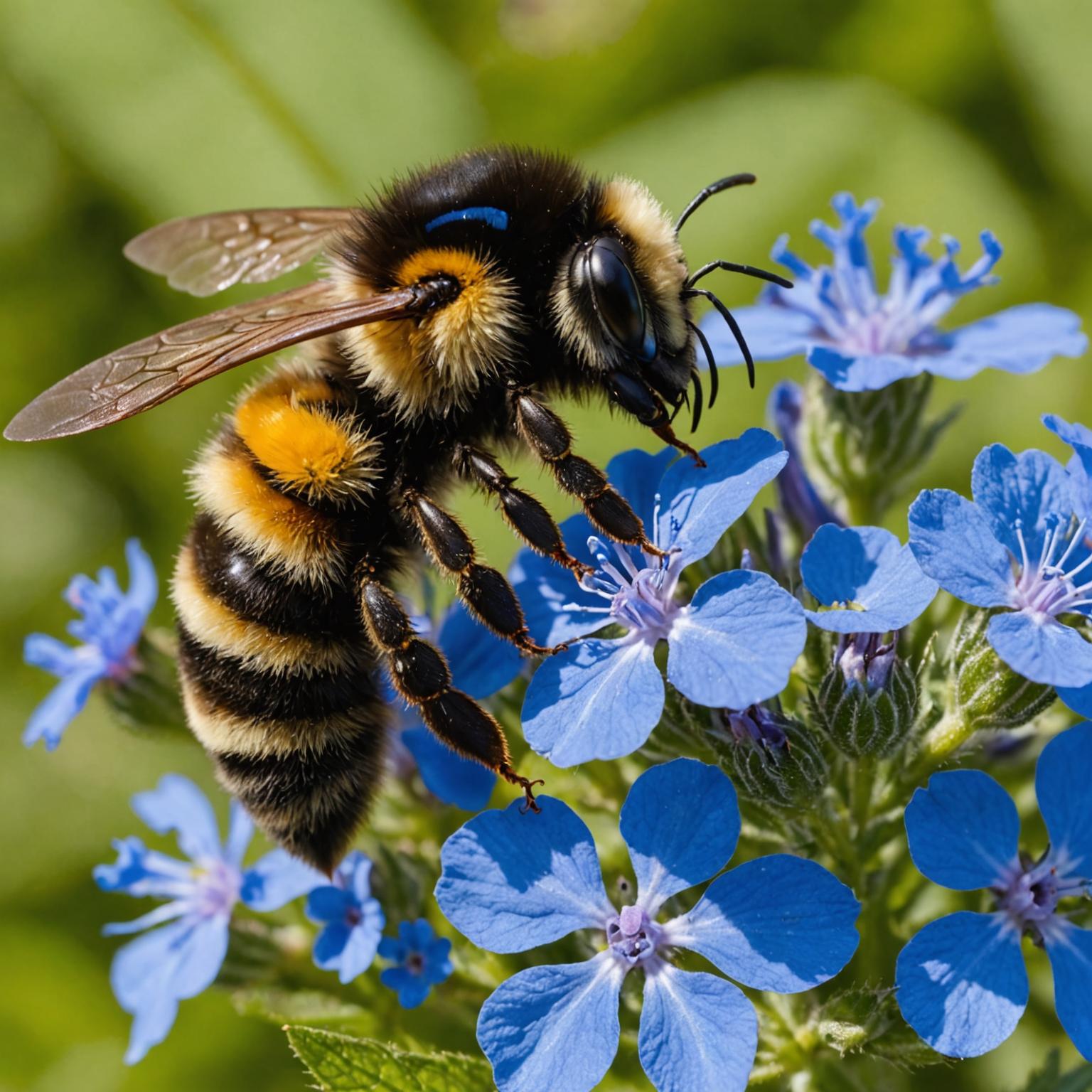 Bee visiting green alkanet flower