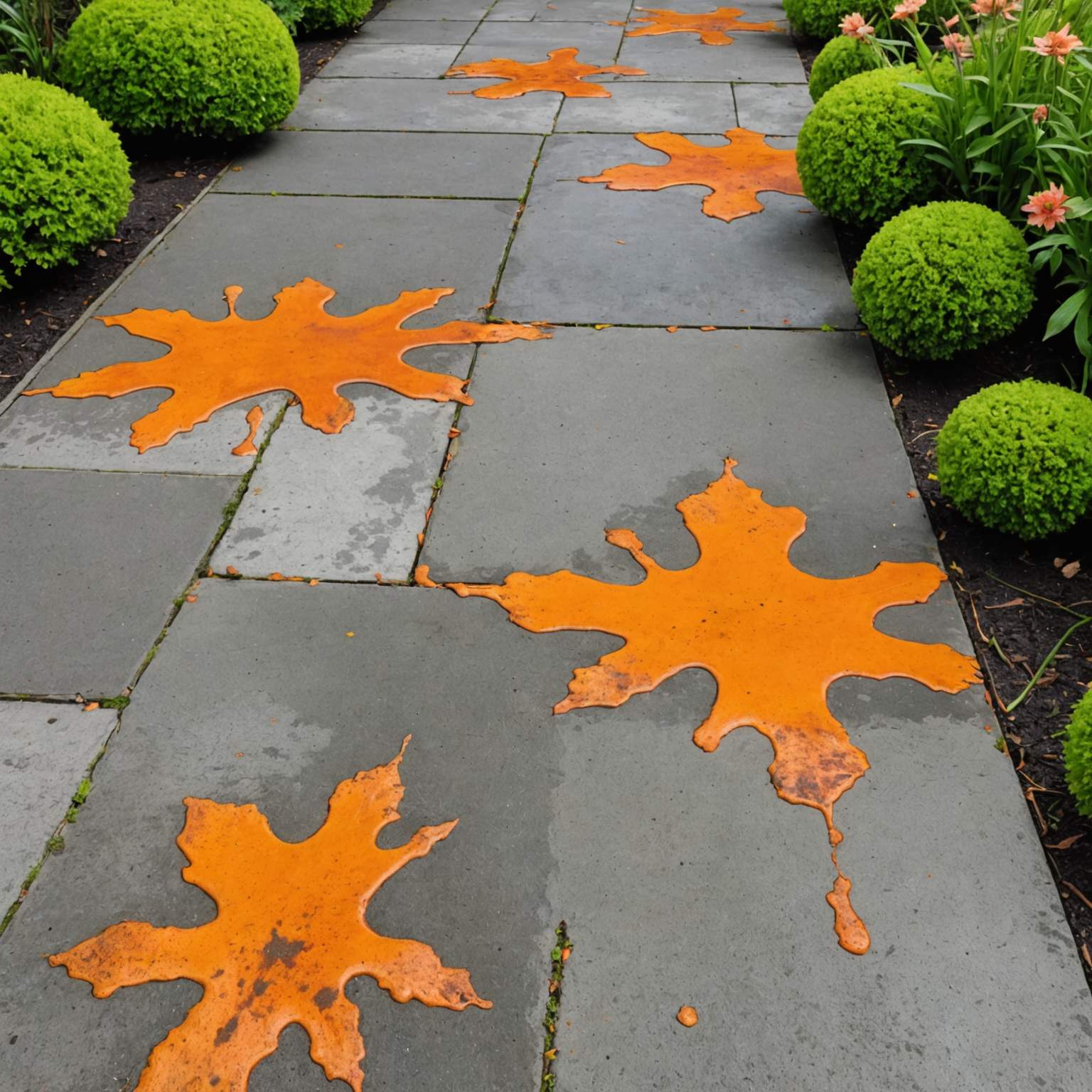Iron sulphate staining on patio slabs