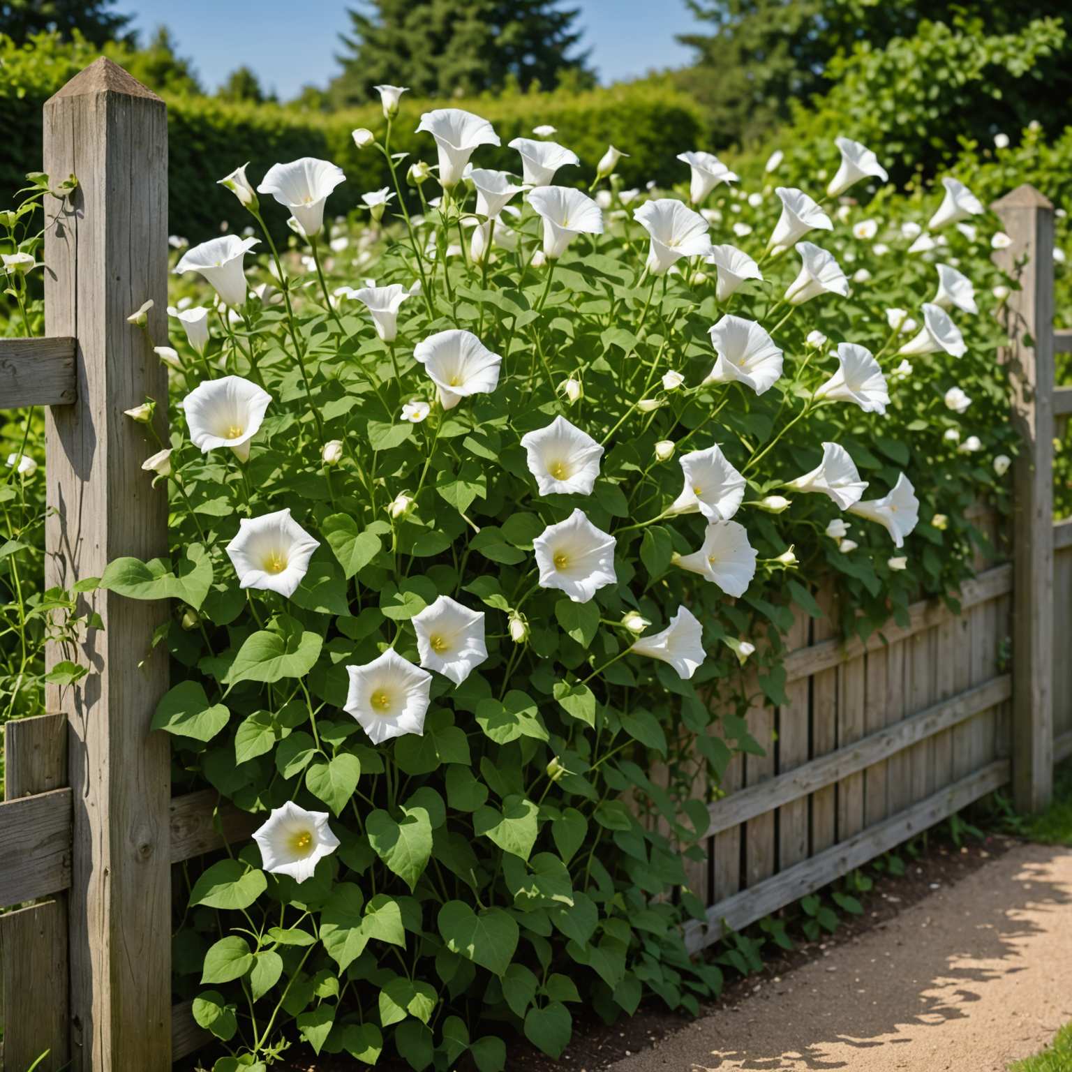 Bindweed climbing through garden fence