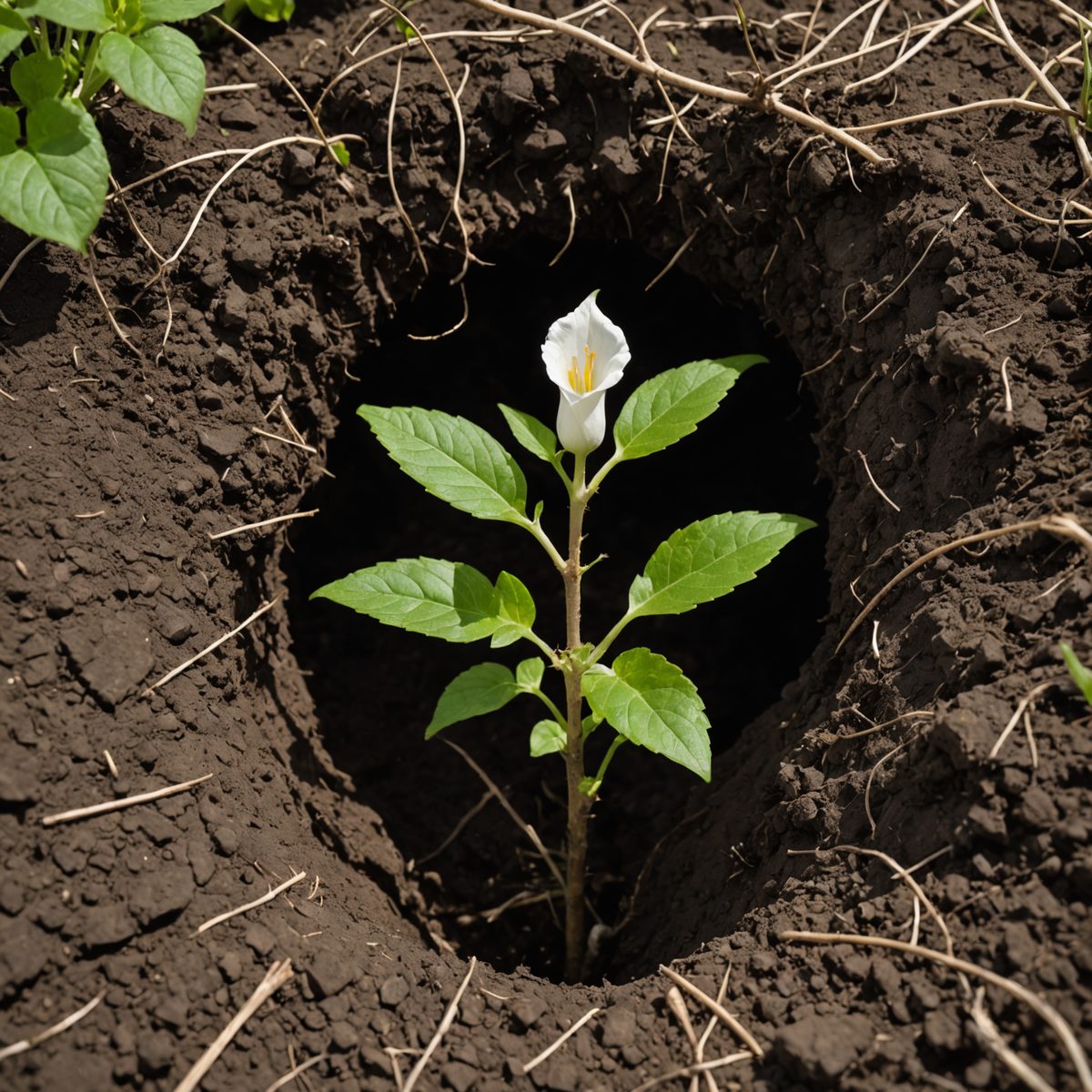 Bindweed root system showing deep white roots