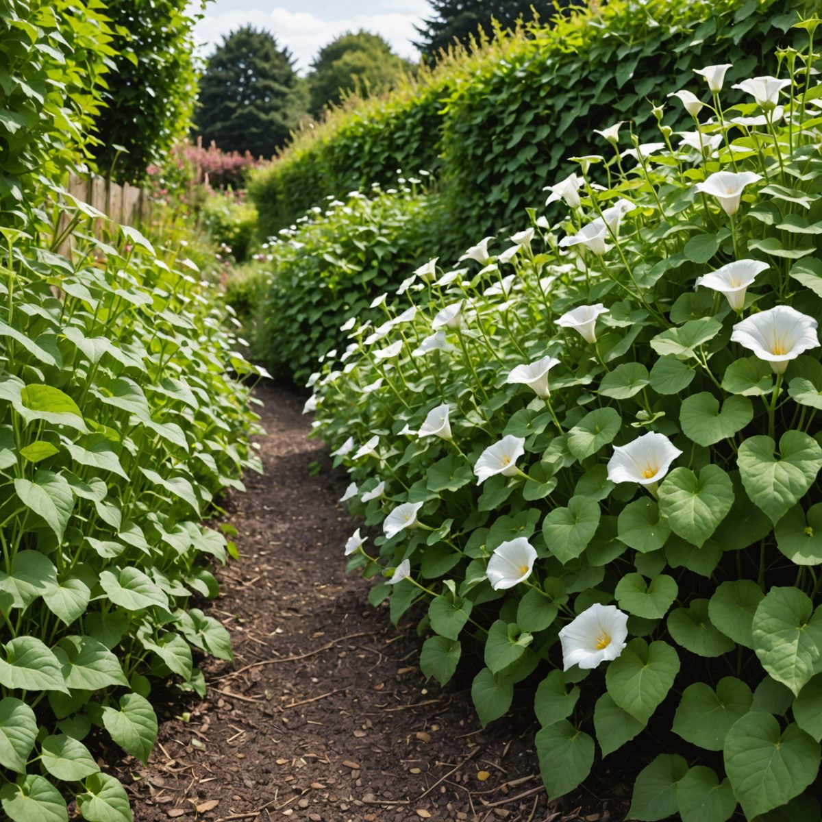 Bindweed spreading through garden border