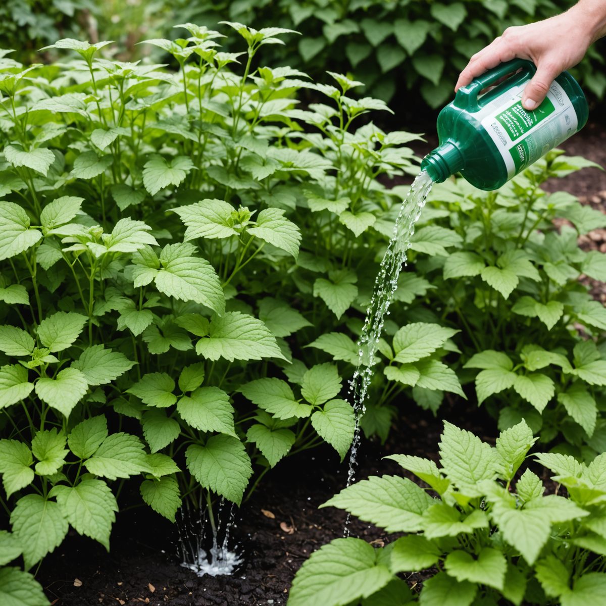 Bleach being applied to ground elder