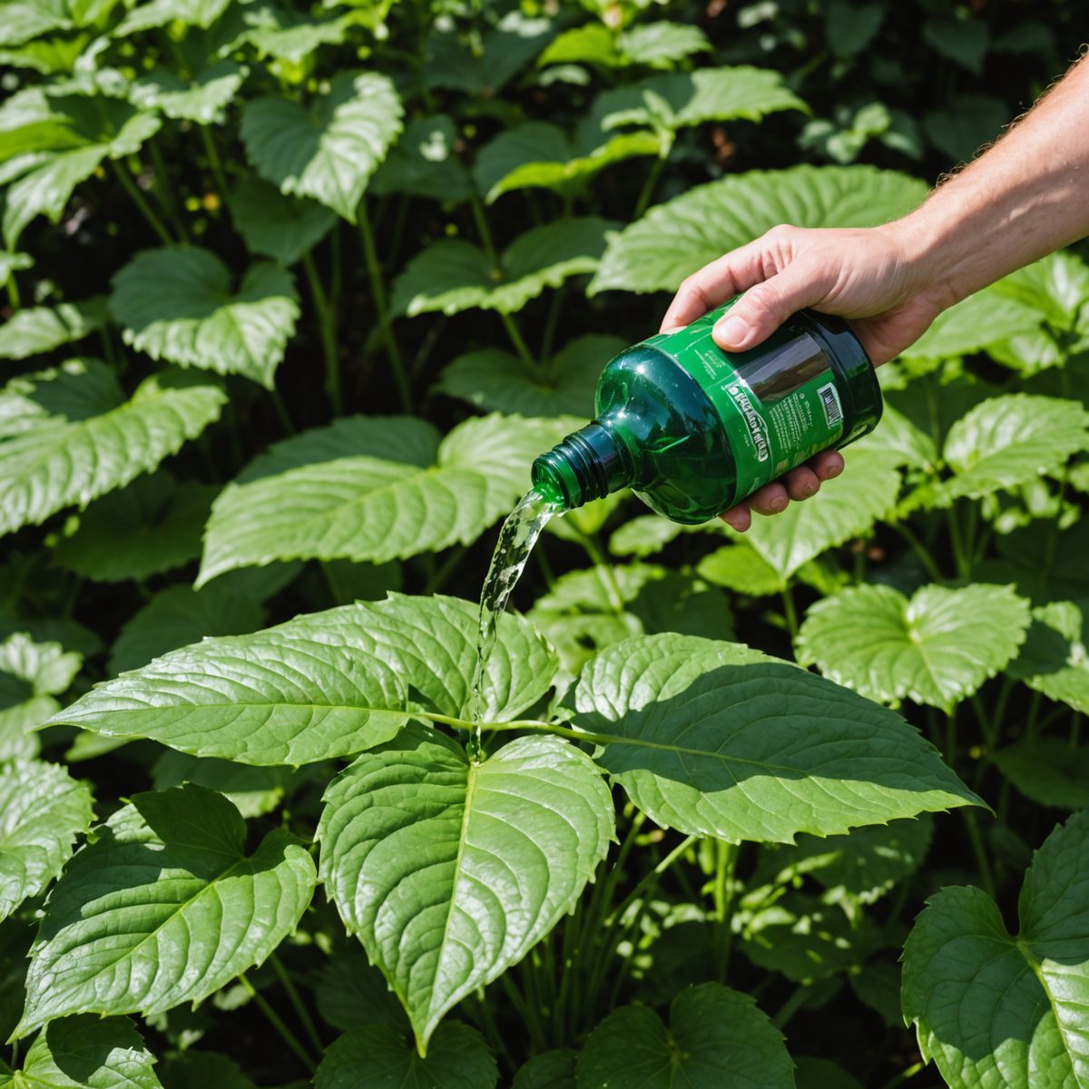 Pouring bleach on dock leaves