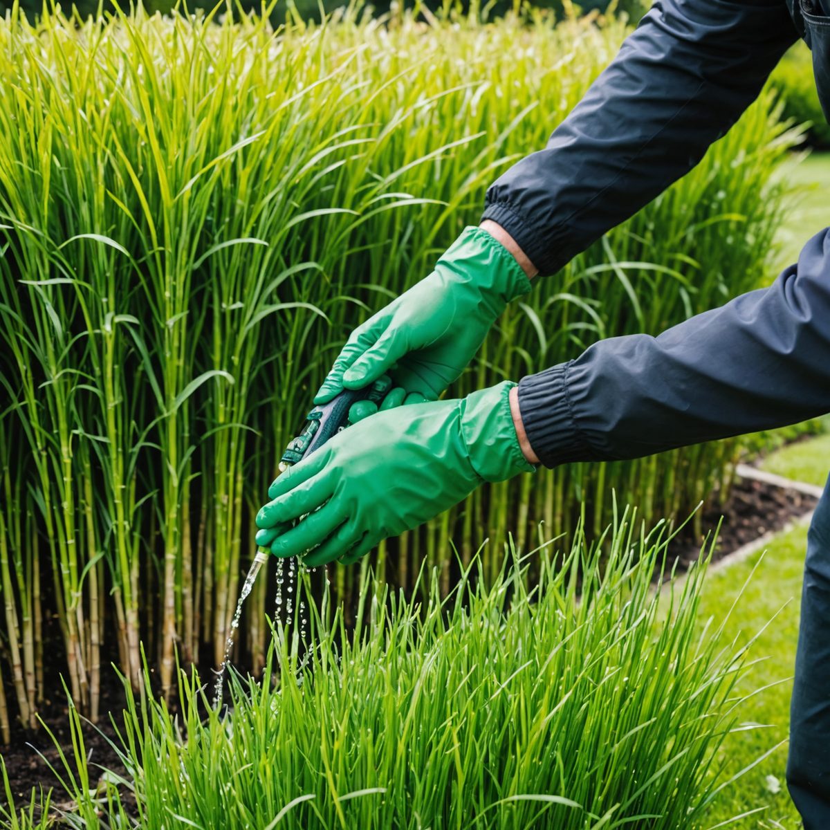 Spraying bleach on horsetail stems