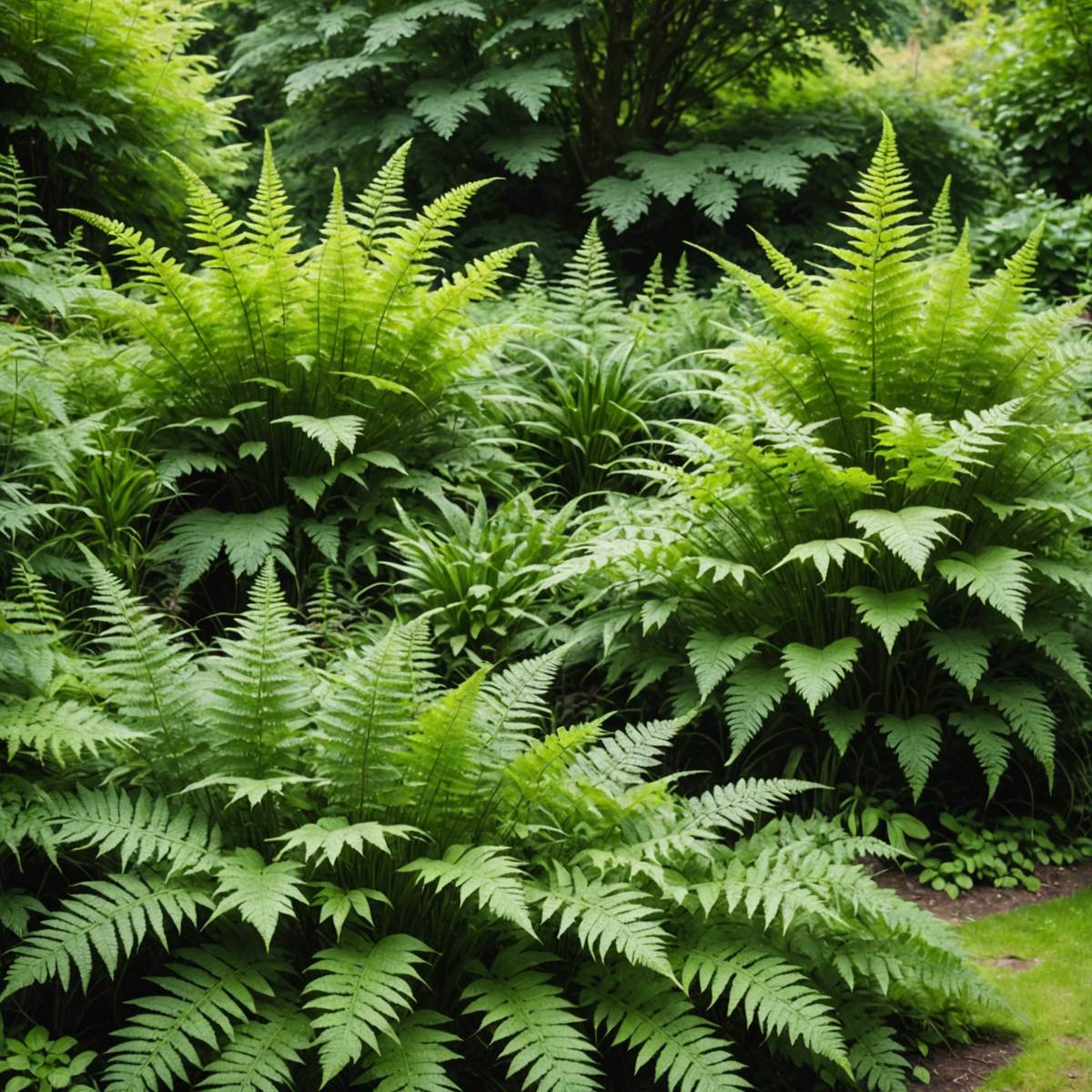 Dense bracken invasion taking over a UK garden border