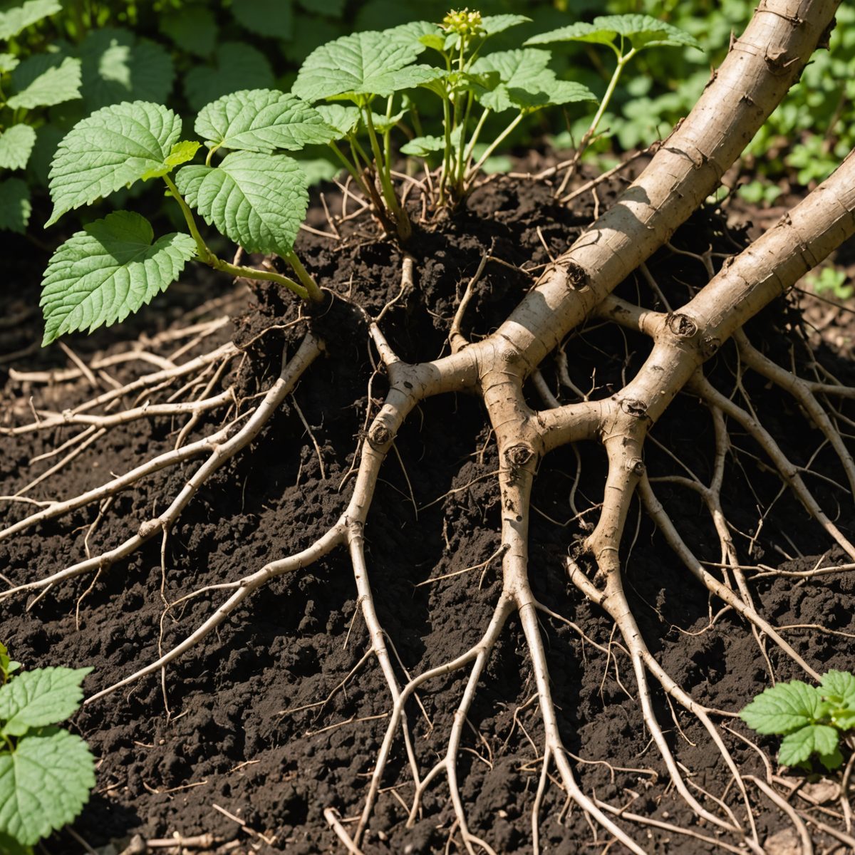 Bramble root crown exposed