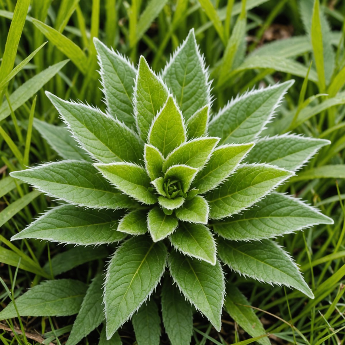 Cat's ear weed with hairy lobed leaves growing in lawn