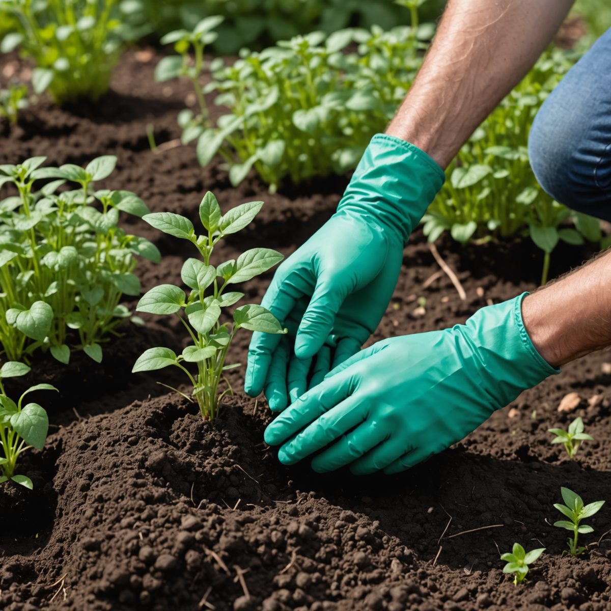 Hand pulling chickweed from garden soil showing shallow roots