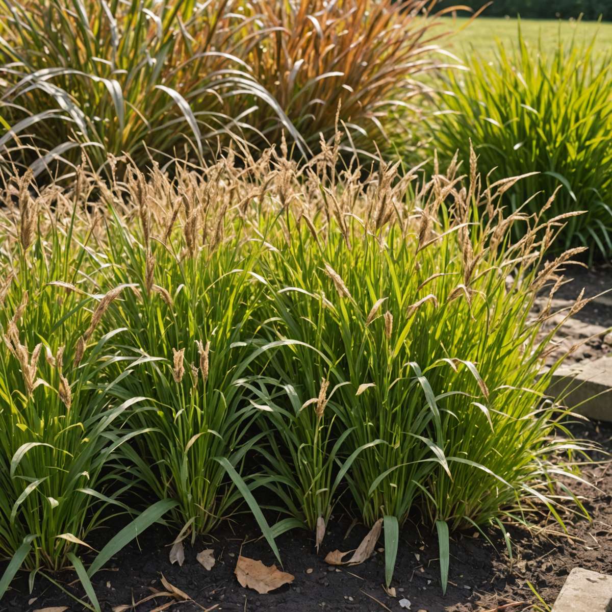 Dead couch grass after successful herbicide treatment showing yellowed wilted blades
