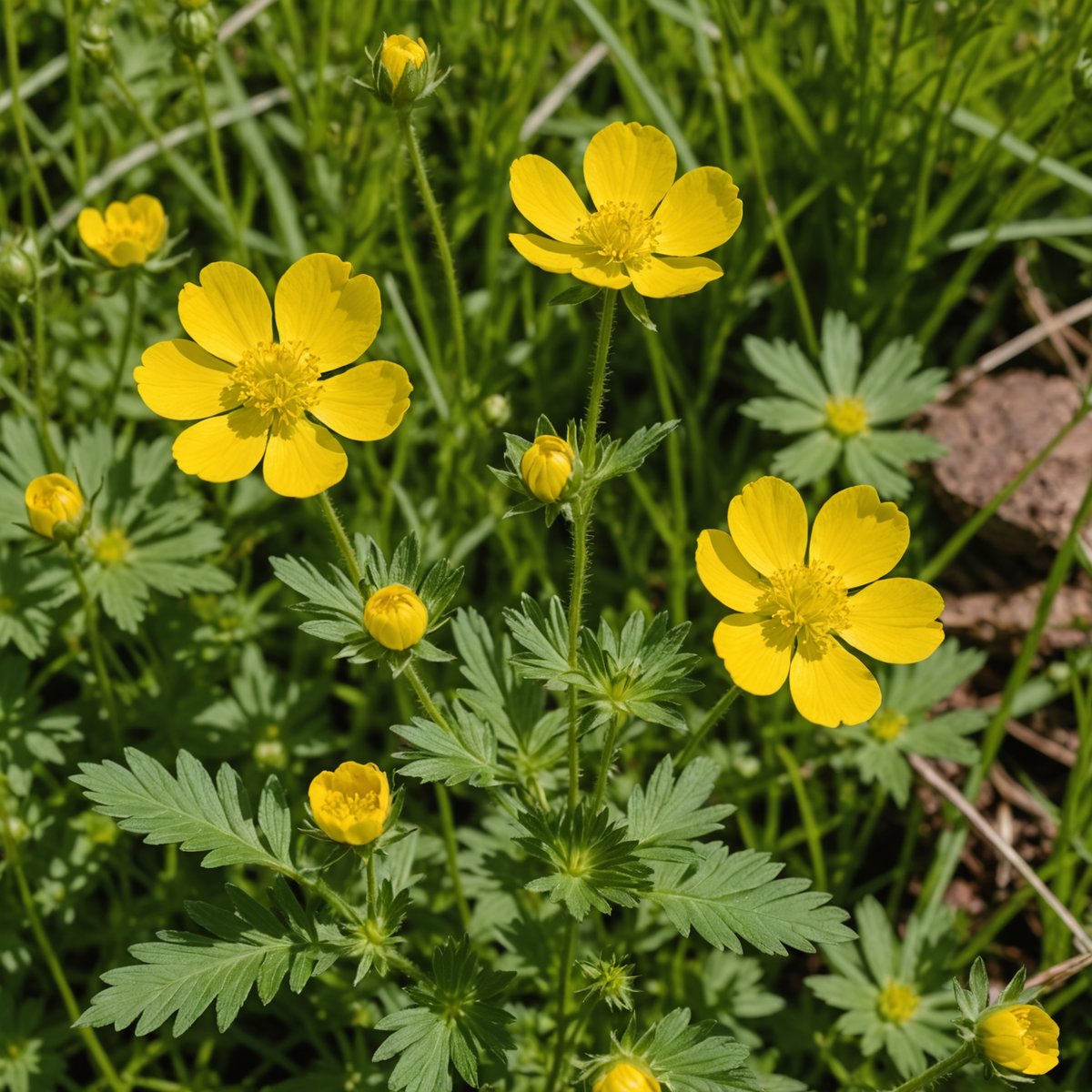 Yellow cinquefoil flower with five heart-shaped petals