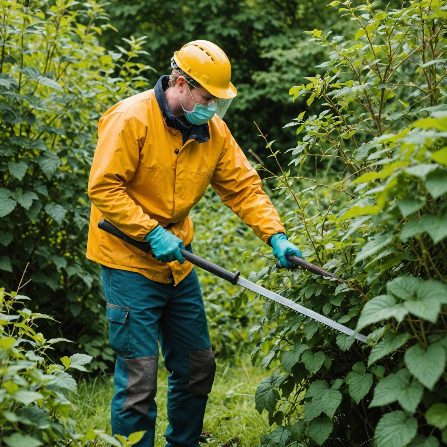 Cutting back brambles with loppers