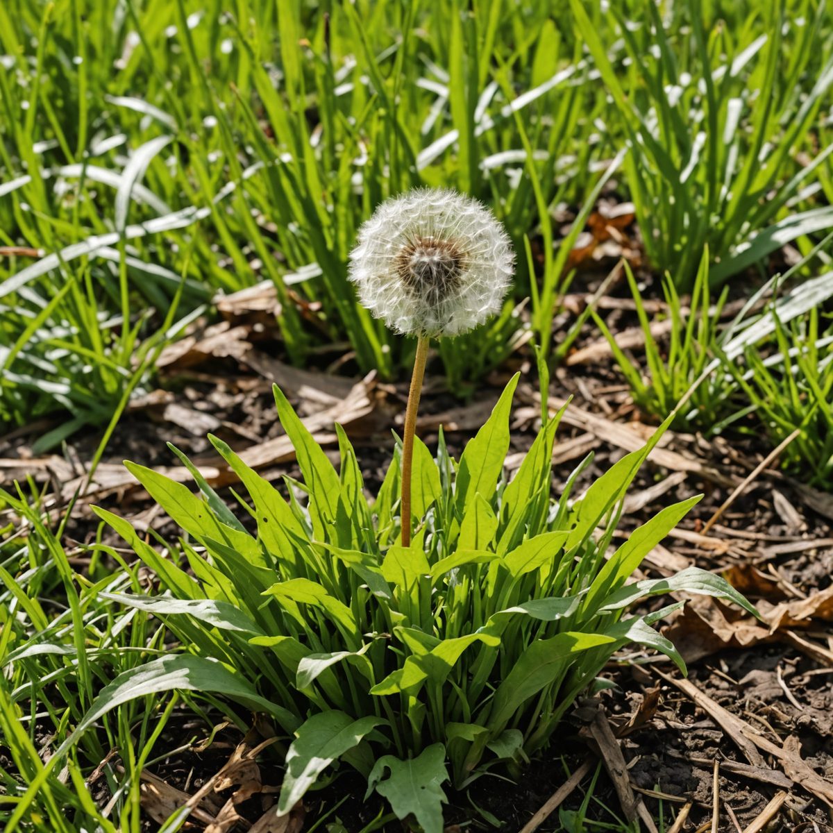 Dandelion regrowing after bleach damage