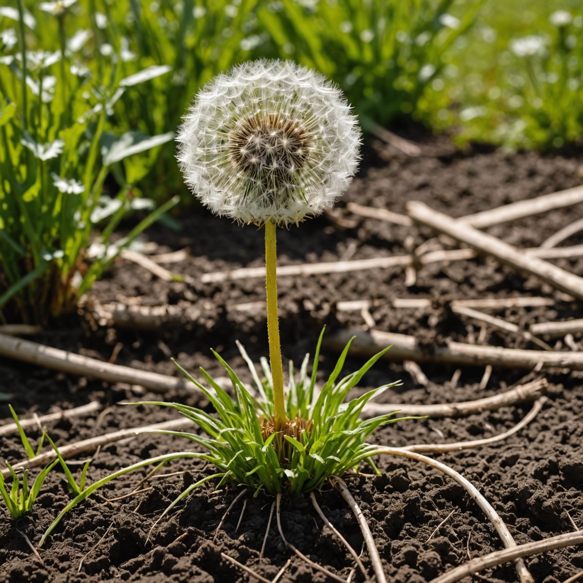 Dandelion deep taproot exposed