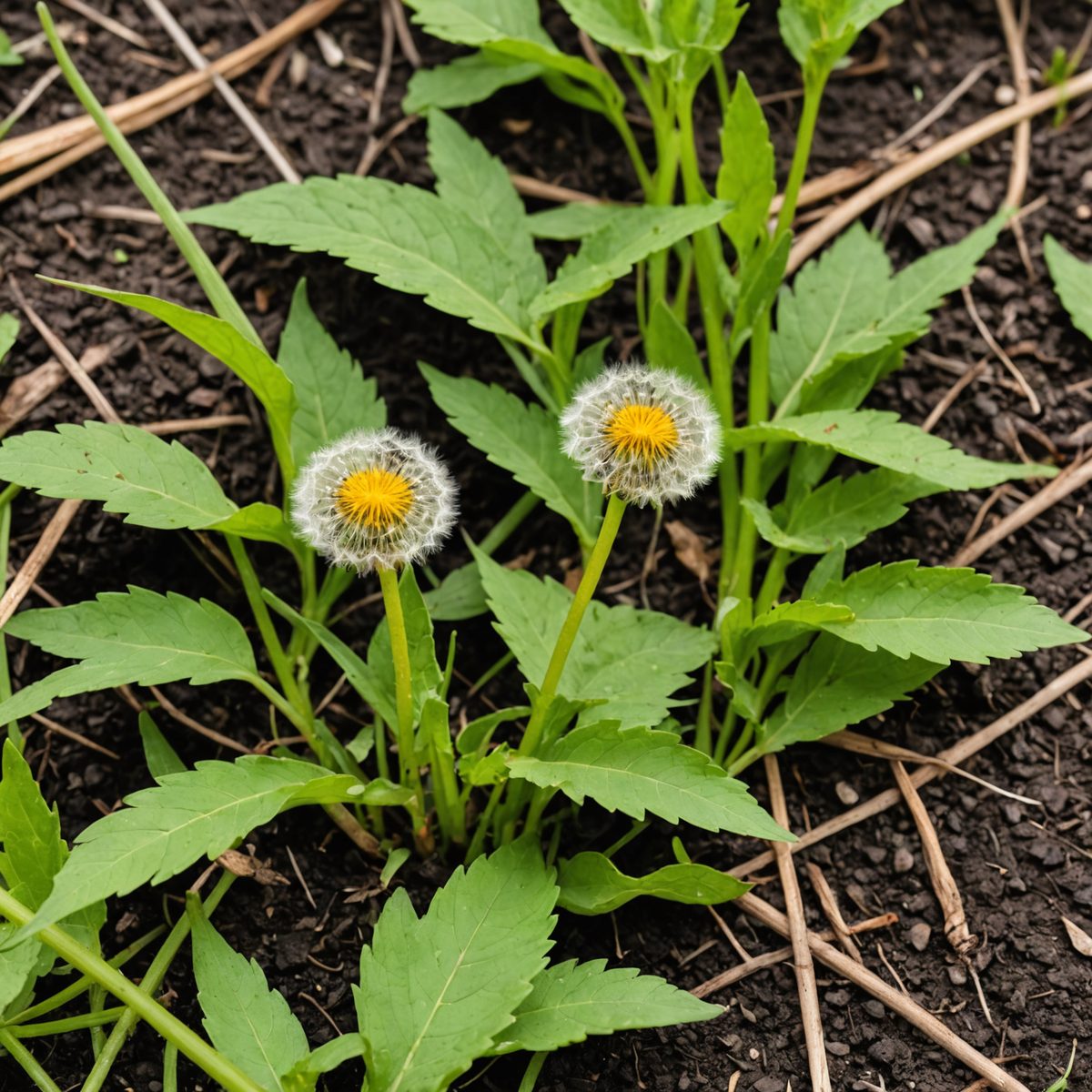 Dandelion regrowing from crown