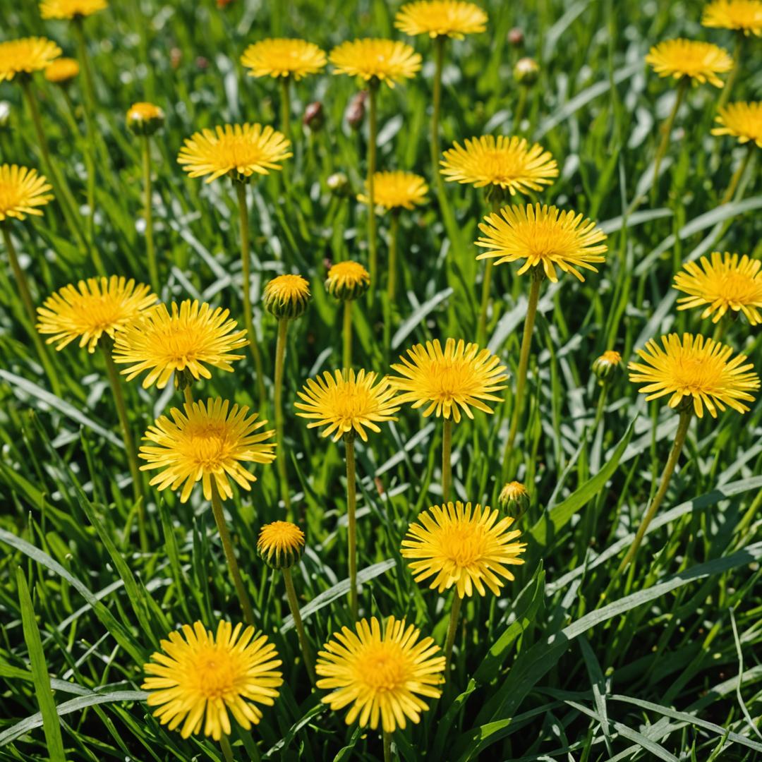 Dandelions growing in lawn