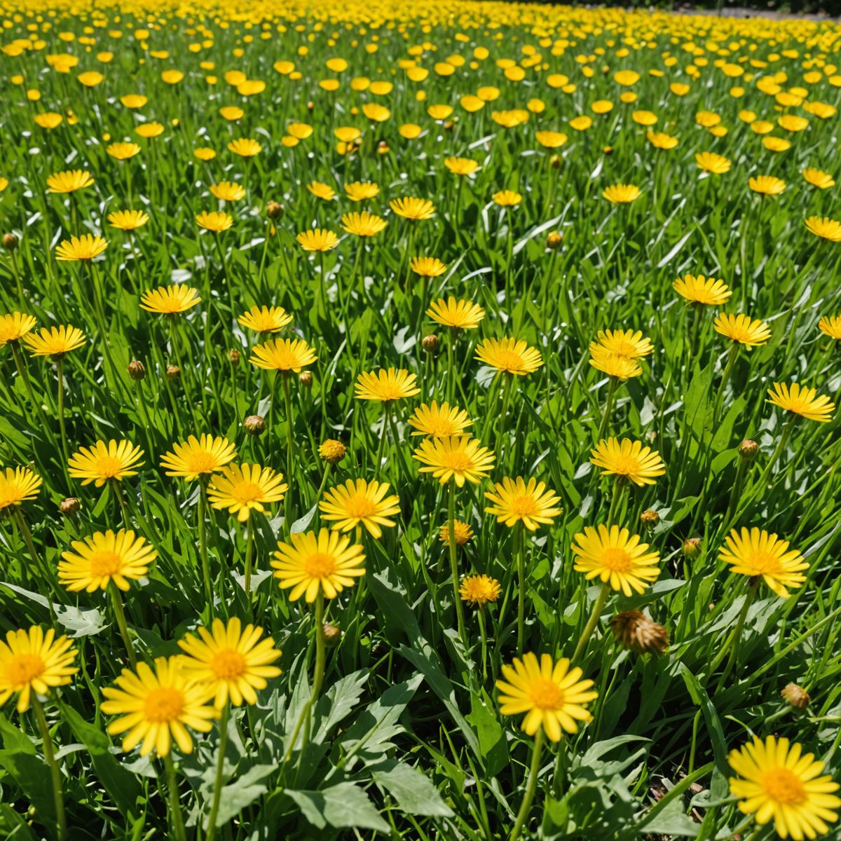 Dandelions growing across lawn