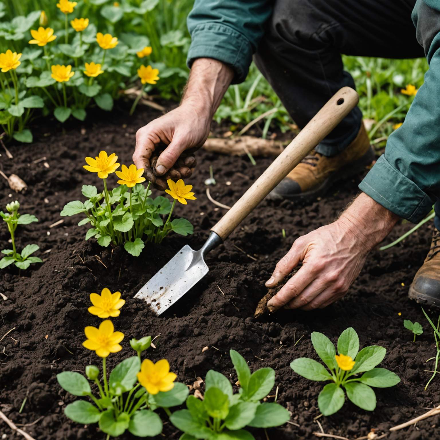 Digging out lesser celandine