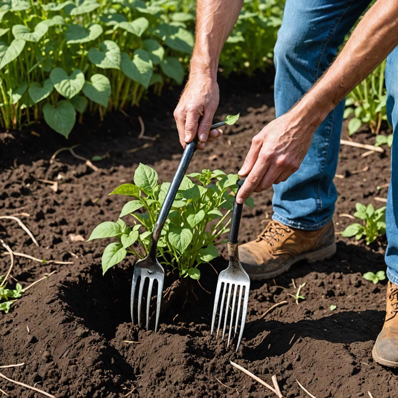 Digging out perennial weed roots