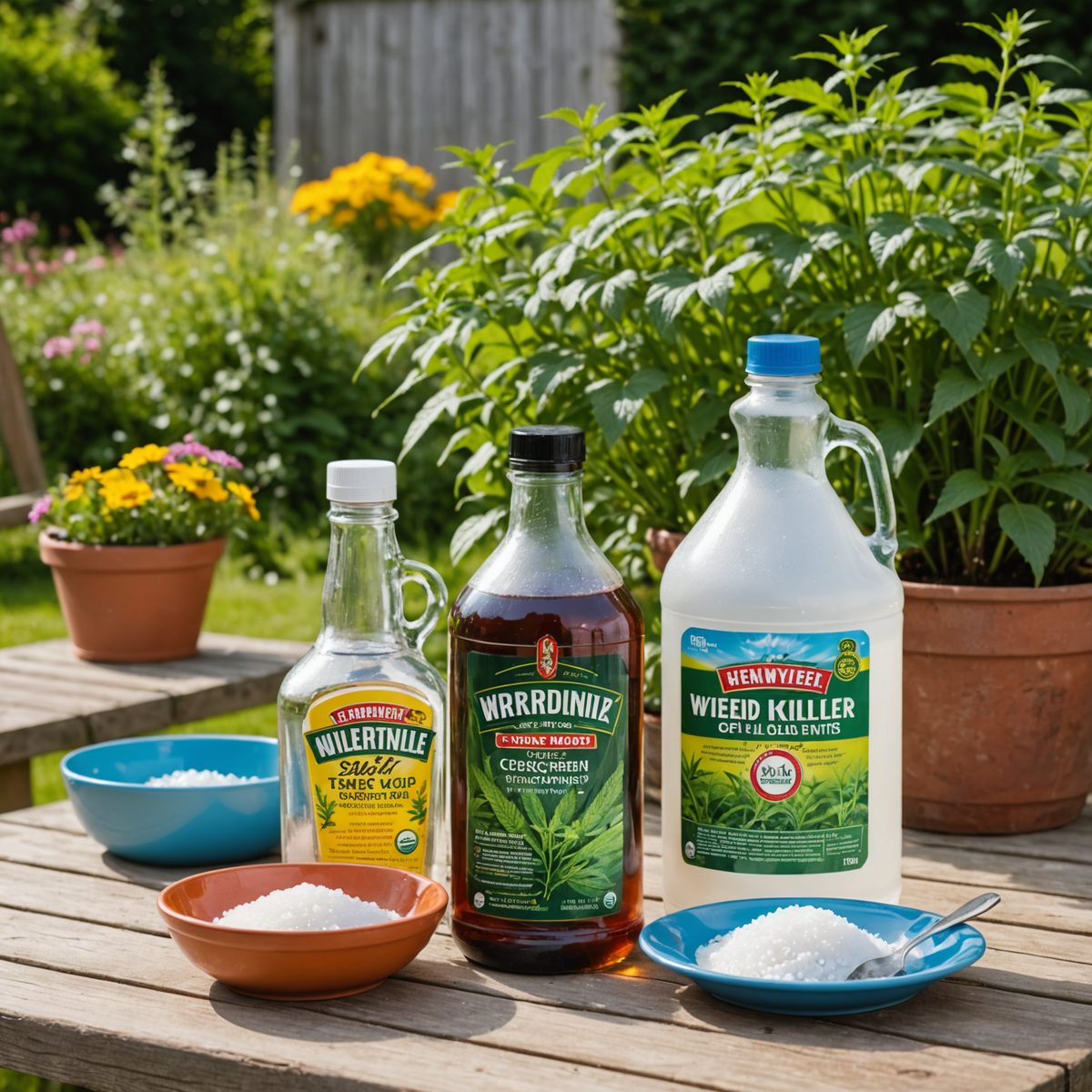 Collection of DIY weed killer ingredients