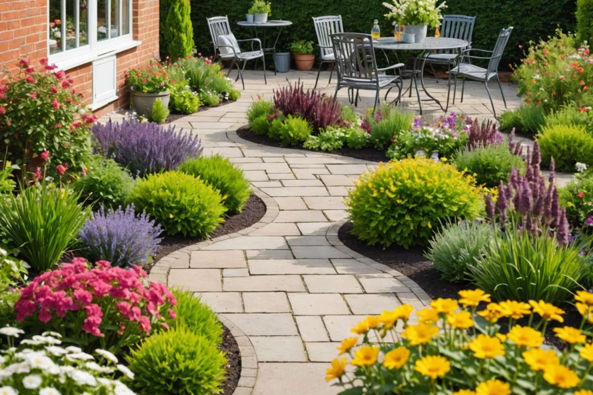 Eco-friendly garden with clean patio and healthy plants