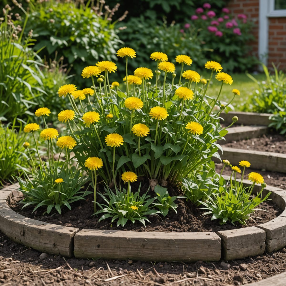 Established weeds in garden border