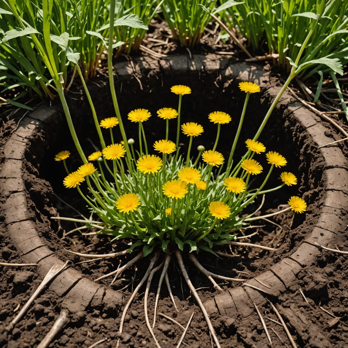 Established weeds with deep root systems