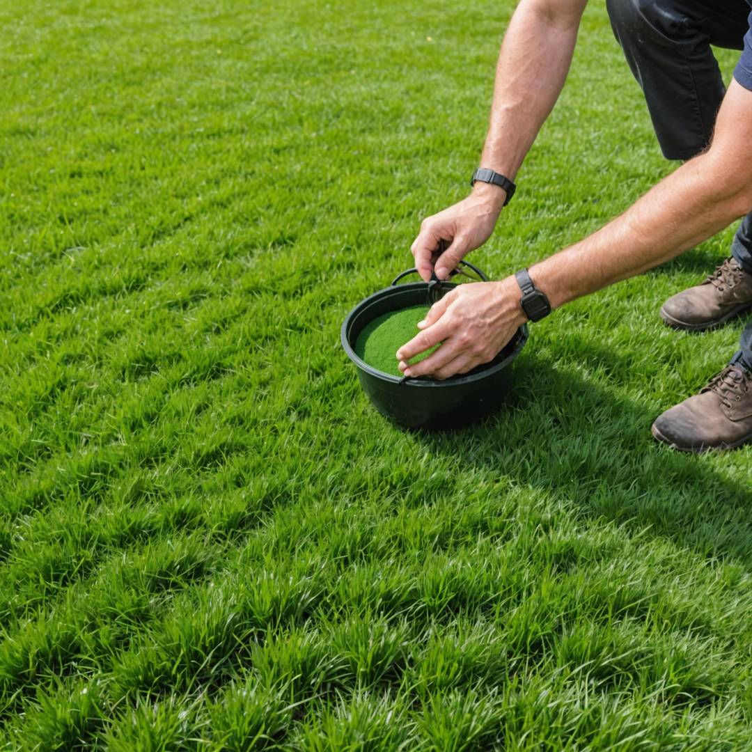 Applying fertiliser to lawn to mask fairy ring