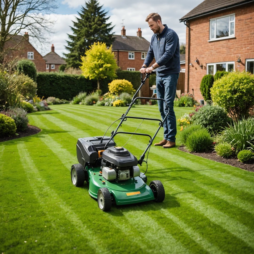Lawn mower set to high cutting position for first spring mow