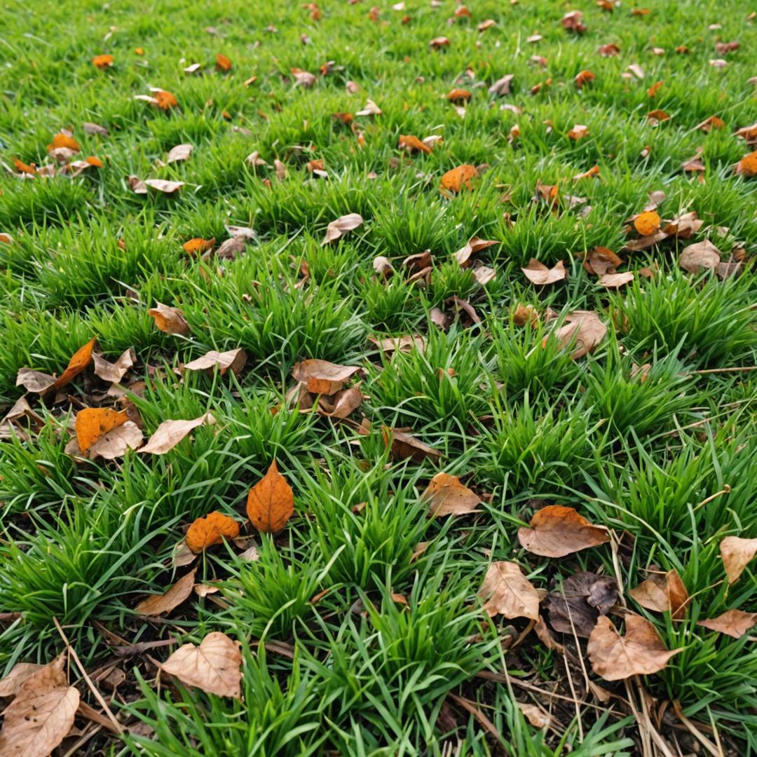 Lawn with winter debris needing clearing before first mow
