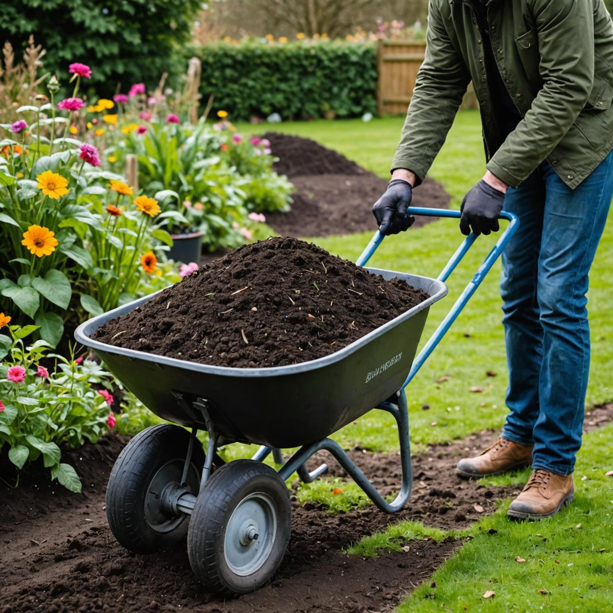 Adding compost to improve garden soil