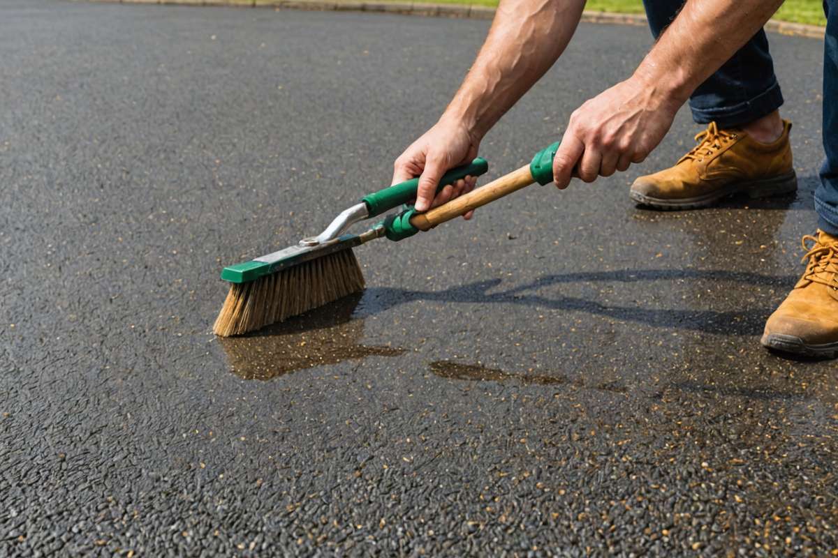 Gentle brush cleaning of resin driveway surface