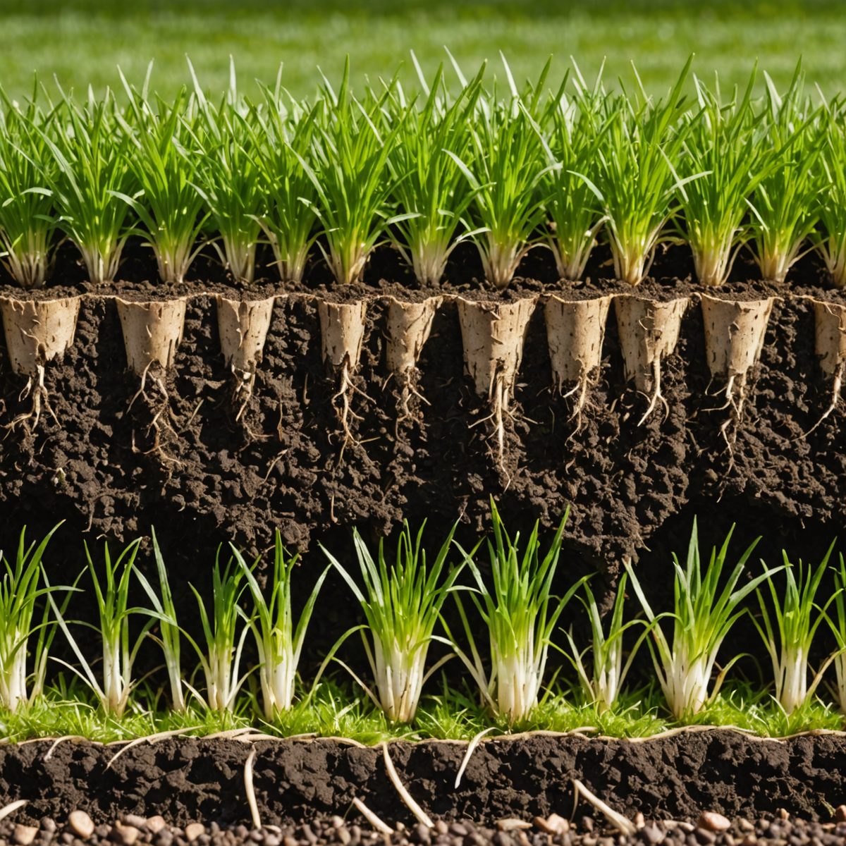 Grass root system in soil