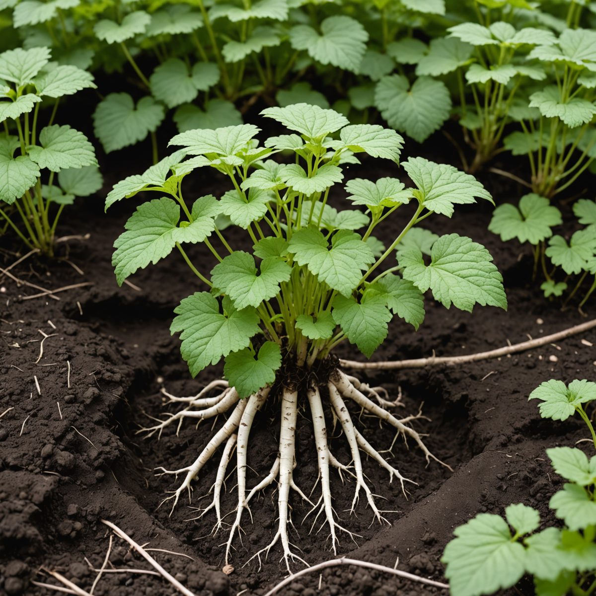 Ground elder white rhizomes underground