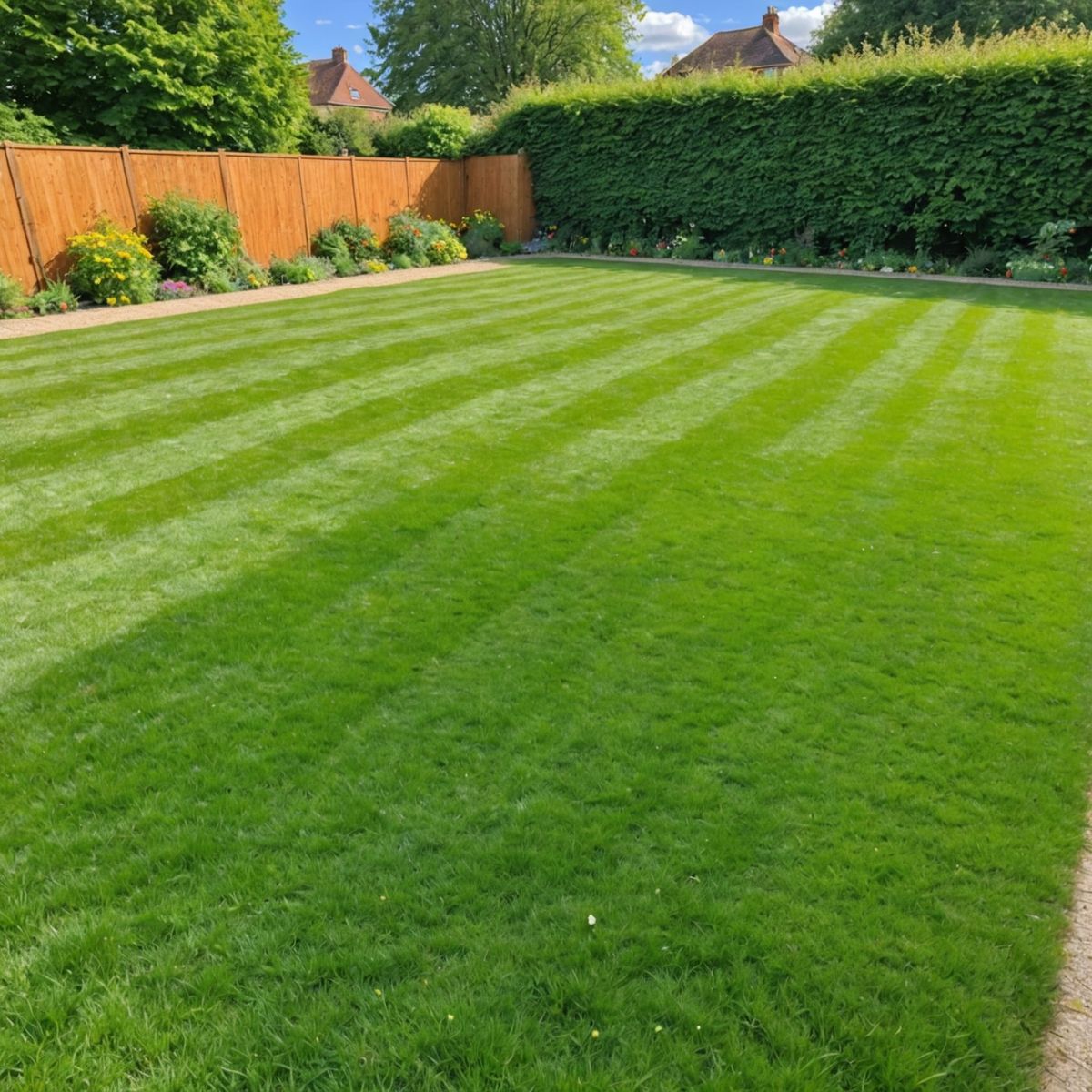 Healthy green lawn without daisies after successful weed treatment
