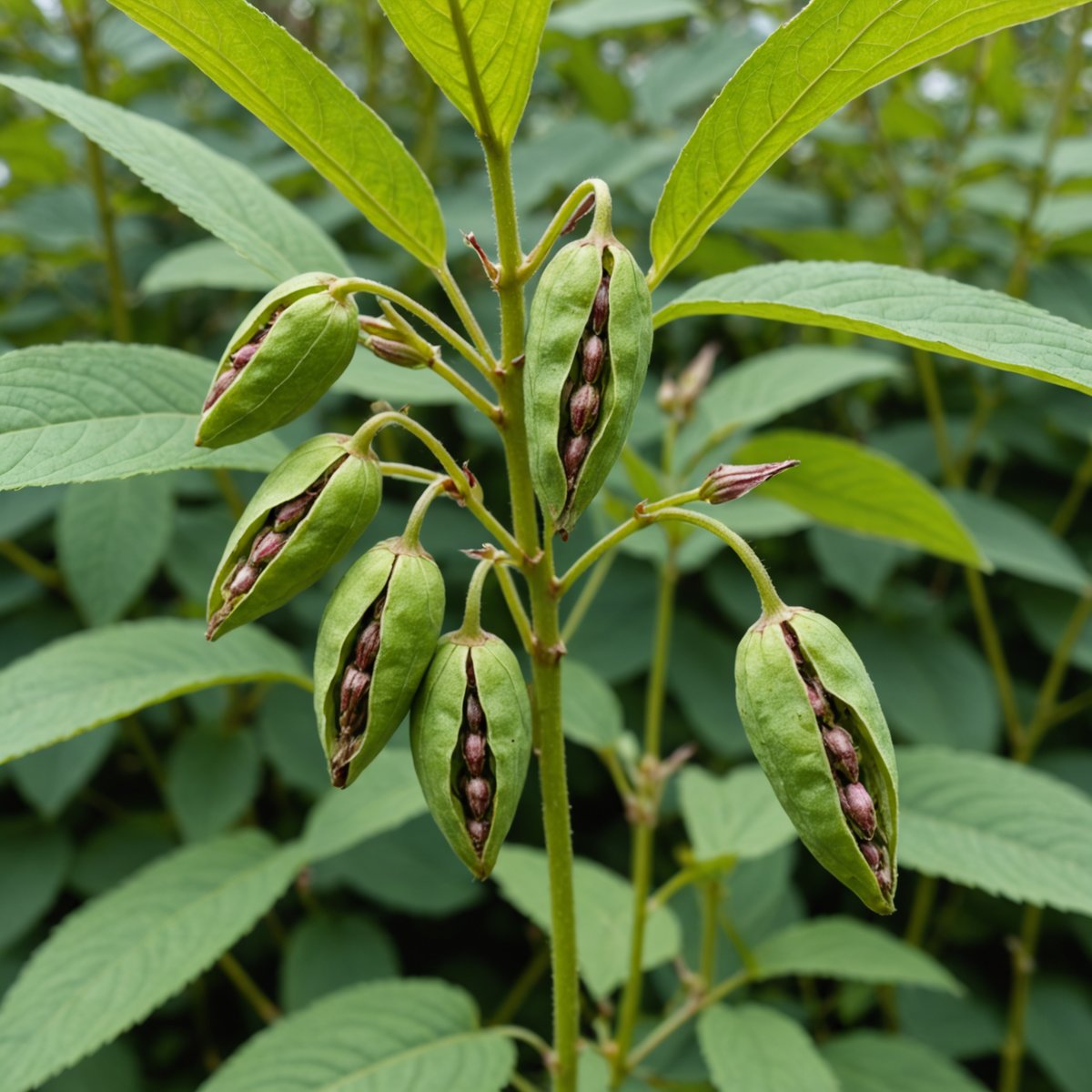 Close-up of Himalayan balsam seed pods ready to explode