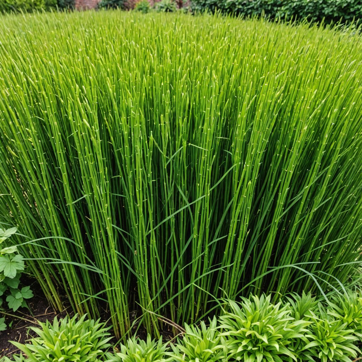 Dense horsetail infestation in garden