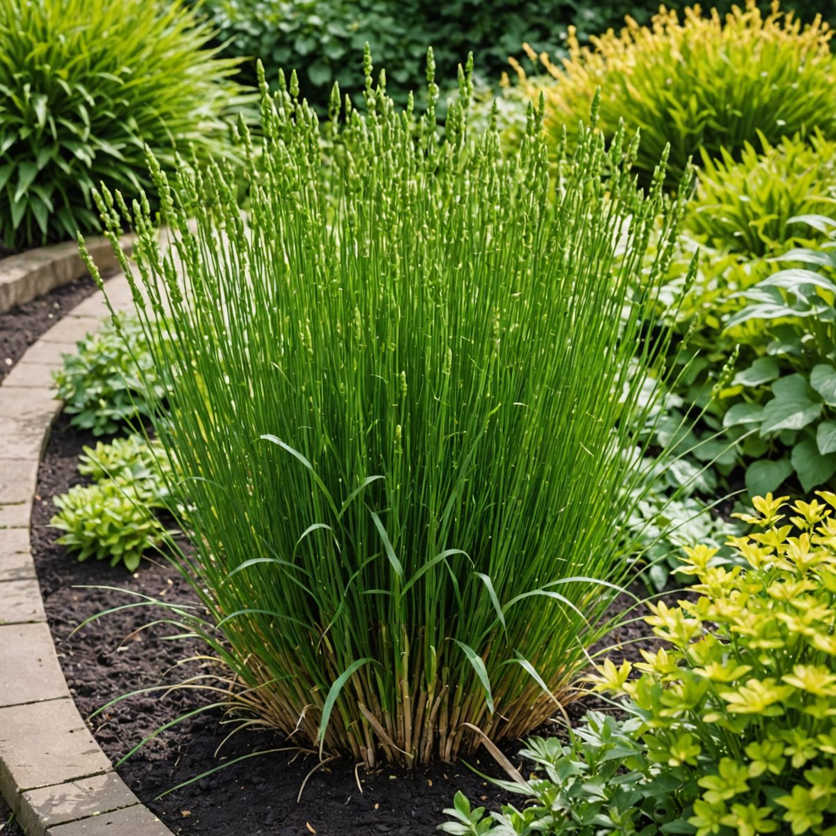 Horsetail spreading through garden bed