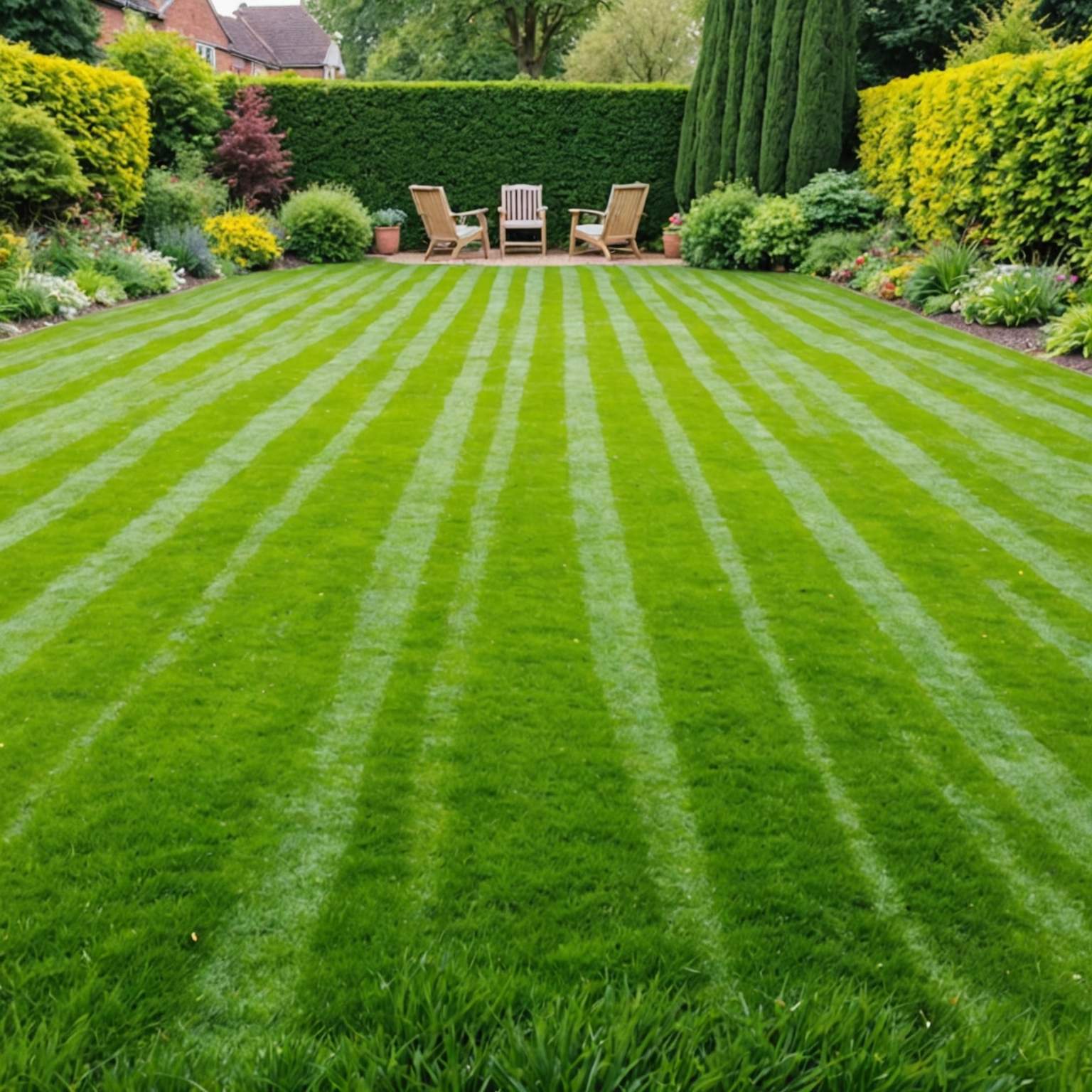 Healthy green lawn after moss treatment