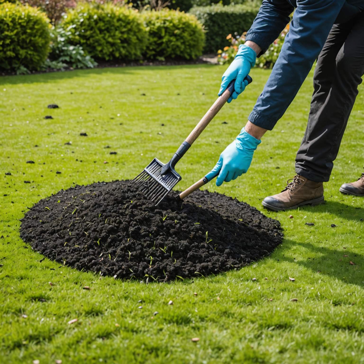 Raking dead black moss out of lawn