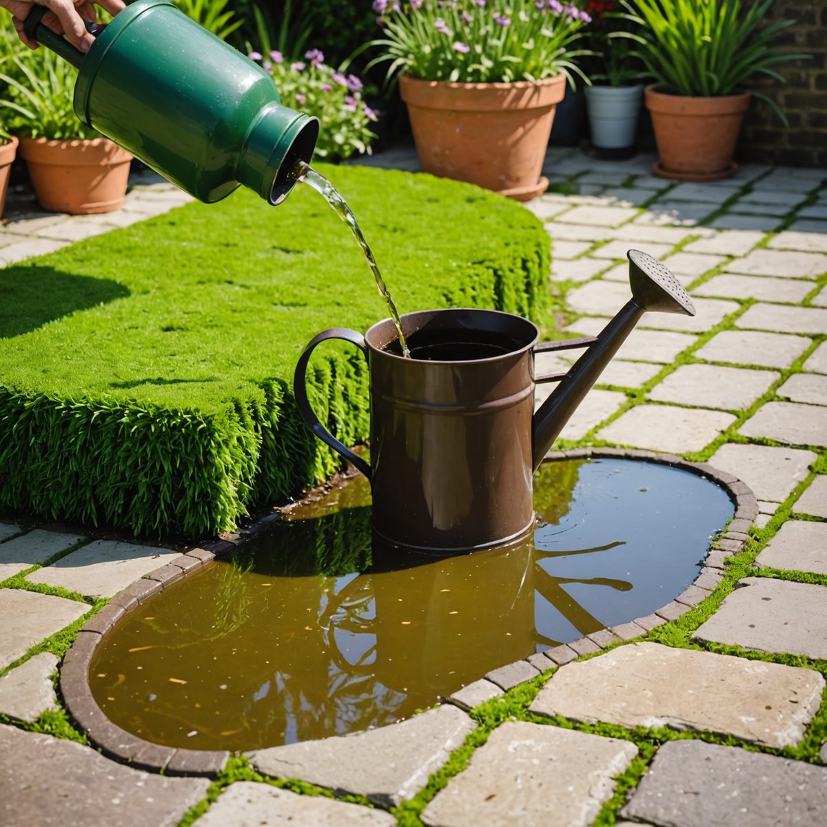 Applying Jeyes Fluid to algae on patio