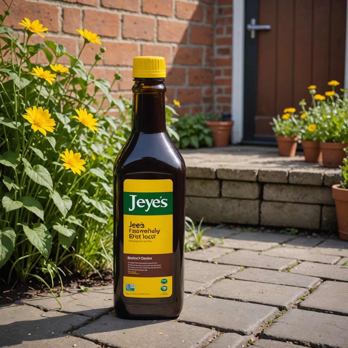 Jeyes Fluid bottle in garden setting
