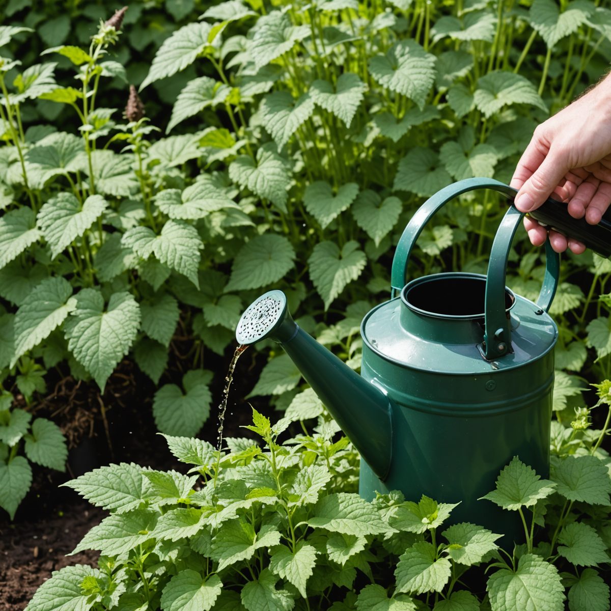 Pouring Jeyes Fluid on nettles