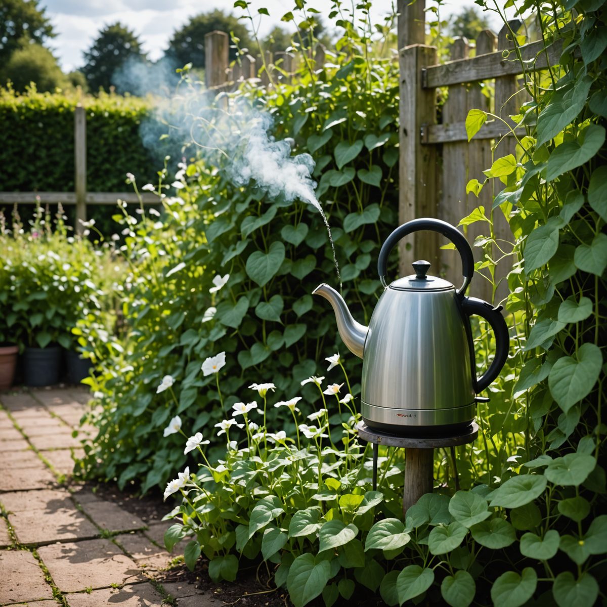 Pouring boiling water on bindweed base