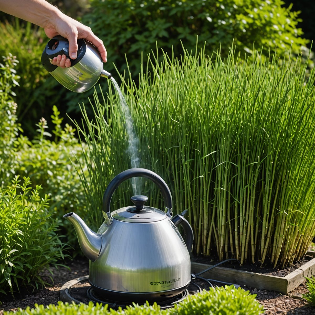 Pouring boiling water on horsetail patch